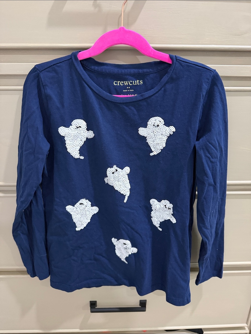 Crewcuts Navy Long-Sleeve Tee with White Sequin Ghosts